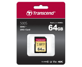 Карта памяти SD 64Gb Transcend UHS-I 500S (TS64GSDC500S)