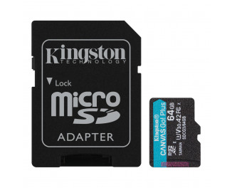 Карта памяти microSD 64Gb Kingston Canvas Go Plus C10 UHS-I U3 A2 + SD адаптер (SDCG3/64GB)