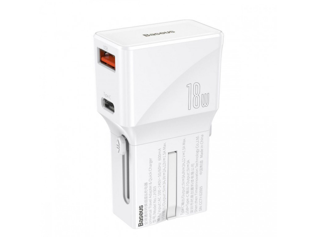Купить в магазине Сетевое зарядное устройство Baseus Universal Conversion Plug PPS charger 18W (EU+UK+AU+US) (CCTY-02) White