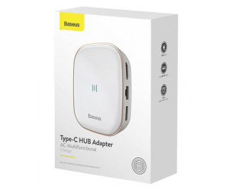 Адаптер USB Type-C > Hub  Baseus Adapter AC Multifunctional Charger EU 6-in-1 (PD 60W, USB, RJ45, HDMI, SD/TF) (CAHUB-AU02) White