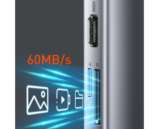 Адаптер USB Type-C > Hub  Baseus Metal Gleam Multi-functional 11-in-1 (PD, USB, HDMI, Audio, VGA, SD/TF, RJ45) (CAHUB-CT0G) Gray