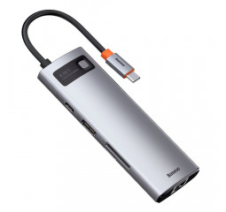 Адаптер USB Type-C > Hub  Baseus Metal Gleam Multi-functional 8-in-1 (PD, USB, HDMI, RJ45) (CAHUB-CV0G) Gray
