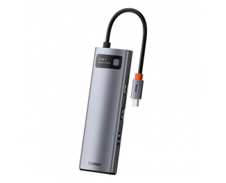 Адаптер USB Type-C > Hub  Baseus Metal Gleam Multi-functional 8-in-1 (PD, USB, HDMI, RJ45) (CAHUB-CV0G) Gray