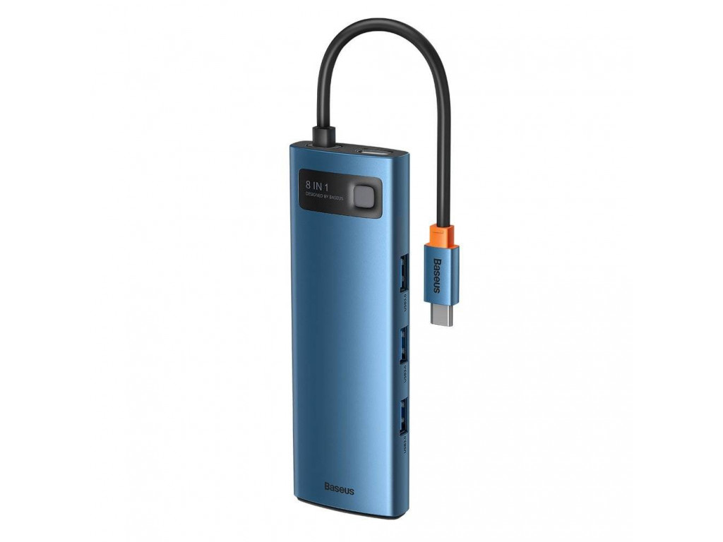 Адаптер USB Type-C > Hub  Baseus Metal Gleam Multi-functional 8-in-1 (PD, USB, HDMI, SD, RJ45) (WKWG000103) Blue