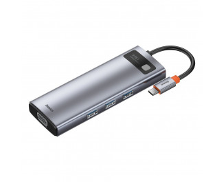 Адаптер USB Type-C > Hub  Baseus Metal Gleam Multi-functional 9-in-1 (PD, USB, HDMI, VGA, SD/TF, RJ45) (CAHUB-CU0G) Gray