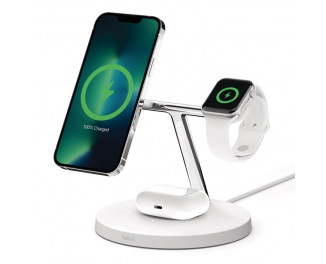 Беспроводное зарядное устройство Belkin BOOST CHARGE PRO 3-in-1 Wireless Charger with MagSafe White (HPGA2, WIZ009ttWH-APL)
