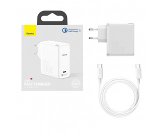 Сетевое зарядное устройство Baseus GaN2 Fast Charger 1C 100W  + кабель Type C-Type C 100W(20V/5A) 1.5m (TZCCGAN-L02) White