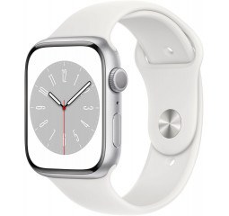 Смарт-часы Apple Watch Series 8 GPS 45mm Silver Aluminum Case with White Sport Band - M/L (MP6Q3)
