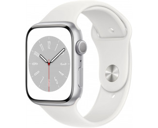 Смарт-часы Apple Watch Series 8 GPS 45mm Silver Aluminum Case with White Sport Band - M/L (MP6Q3)