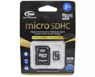 Карта памяти microSD 8Gb Team (TUSDH8GCL1003) + SD адаптер