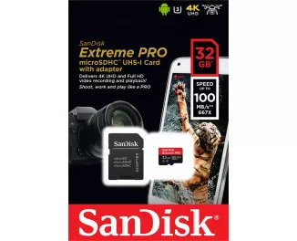 Карта памяти microSD 32Gb SanDisk Extreme Pro V30 A1 (SDSQUNC-032G-GN6MA) + SD адаптер