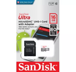 Карта памяти microSD 16Gb SanDisk Ultra (SDSQUNS-016G-GN3MA) + SD адаптер