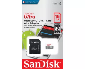 Карта памяти microSD 16Gb SanDisk Ultra (SDSQUNS-016G-GN3MA) + SD адаптер