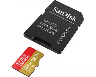 Карта памяти microSD 64Gb SanDisk Extreme V30 U3 A2 (SDSQXA2-064G-GN6MA) + SD адаптер
