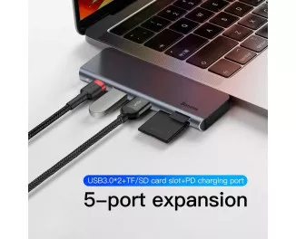 Адаптер USB Type-C > Hub  Baseus Harmonica 5-in-1 (USB, PD, SD/TF) (CAHUB-K0G) Gray