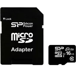 Карта памяти MicroSD 16Gb Silicon Power Elite C10 UHS-I + adapter (SP016GBSTHBU1V10SP)