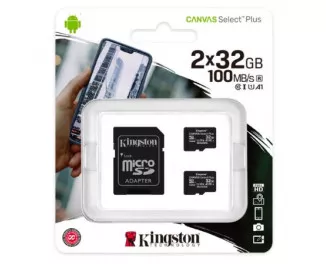 Карта пам'яті microSD 2x32Gb Kingston Canvas Select Plus (SDCS2/32GB-2P1A)