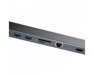 Адаптер USB Type-C > Hub Baseus Enjoyment Series 11-in-1 (USB3.0, SD/microSD, RJ45, HDMI, VGA, USB-C (PD), AUX 3.5mm) (CATSX-G0G) Gray