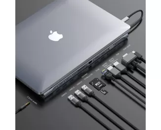 Адаптер USB Type-C > Hub  Baseus Enjoyment Series 11-in-1 (USB3.0, SD/microSD, RJ45, HDMI, VGA, USB-C (PD), AUX 3.5 mm) (CATSX-G0G) Gray