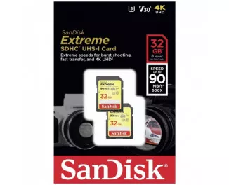 Карта памяти SD 32Gb SanDisk Extreme class 10 V30 UHS-I U3 2-pack (SDSDXVE-032G-GNCI2)
