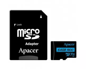 Карта памяти microSD 64Gb Apacer Class 10 UHS-I U3 V30 + SD Adapter (AP64GMCSX10U7-R)