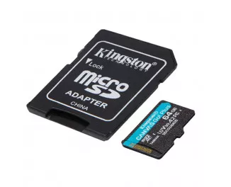 Карта пам'яті microSD 64Gb Kingston Canvas Go Plus C10 UHS-I U3 A2 + адаптер SD (SDCG3/64GB)
