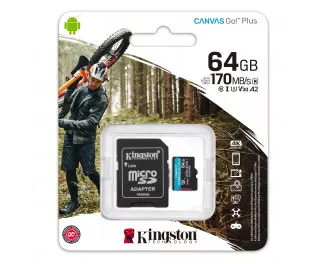 Карта пам'яті microSD 64Gb Kingston Canvas Go Plus C10 UHS-I U3 A2 + адаптер SD (SDCG3/64GB)
