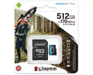 Карта памяти microSD 512Gb Kingston Canvas Go Plus C10 UHS-I U3 A2 + SD адаптер (SDCG3/512GB)