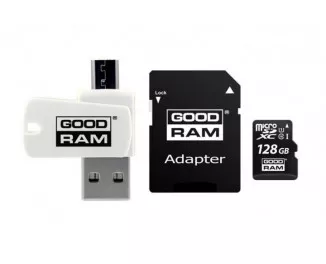 Карта памяти microSD 128Gb GOODRAM class 10 UHS I U1 + SD adapter + OTG Card reader (M1A4-1280R12)