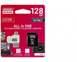 Карта пам'яті microSD 128Gb GOODRAM class 10 UHS I U1 + SD adapter + OTG Card reader (M1A4-1280R12)