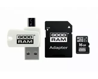 Карта памяти microSD 16Gb GOODRAM class10 UHS I U1 + SD adapter + OTG Card reader (M1A4-0160R12)