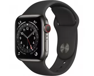 Смарт-годинник Apple Watch Series 6 GPS + Cellular 40mm Graphite Stainless Steel Case with Black Sport Band (M02Y3 | M06X3)