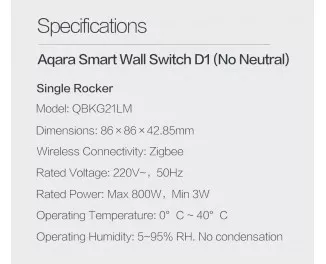 Умный настенный выключатель Aqara Wall Light Switch D1 (Single-Button) (QBKG21LM/AK043CNW01)