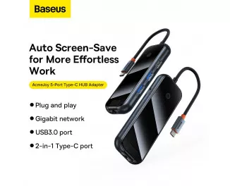 Адаптер USB Type-C > Hub  Baseus AcmeJoy 5in1 (2xUSB3.0, USB2.0, Type-C PD&Data, RJ45) (WKJZ010113) Dark Dray