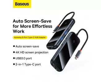 Адаптер USB Type-C > Hub  Baseus AcmeJoy 6in1 (HDMI, 2xUSB3.0, USB2.0, Type-C PD&Data, RJ45) (WKJZ010313) Dark Dray