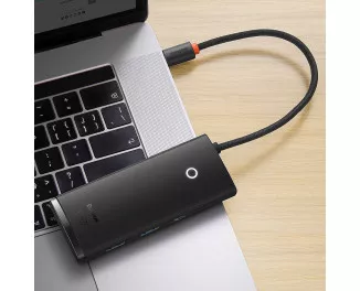 Адаптер USB Type-C > Hub  Baseus Lite Series 6-in-1 0.225m (Type-C to HDMI + 2xUSB 3.0 + Type-C + SD/TF) (WKQX050001) Black