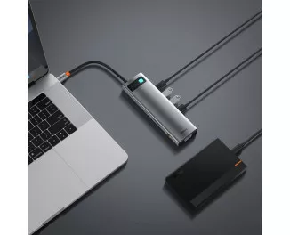 Адаптер USB Type-C > Hub Baseus Metal Gleam Multi-functional 11-in-1 (PD, USB, HDMI, Audio, VGA, SD/TF, RJ45) (CAHUB-CT0G) Gray