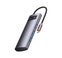 Адаптер USB Type-C > Hub  Baseus Metal Gleam Multi-functional 4-in-1 (PD, USB) (WKWG070013) Gray