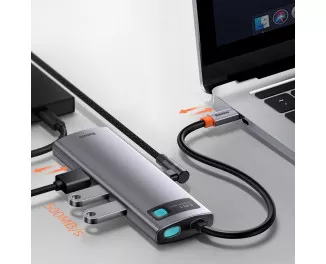 Адаптер USB Type-C > Hub  Baseus Metal Gleam Multi-functional 8-in-1 (PD, USB, HDMI, SD, RJ45) (CAHUB-CV0G) Gray