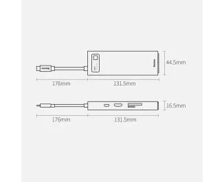 Адаптер USB Type-C > Hub  Baseus Metal Gleam Multi-functional 8-in-1 (PD, USB, HDMI, SD, RJ45) (CAHUB-CV0G) Gray
