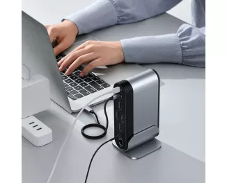 Адаптер USB Type-C > Hub Baseus Working Station Four-Screen Multifunctional 16-in-1 (USB-C, USB, DP, HDMI, RJ45, SD/TF, 3.5 Audio) (CAHUB-HG0G) Gray