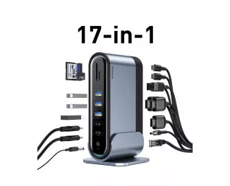Адаптер USB Type-C > Hub Baseus Working Station Three-Screen Multifunctional 17-in-1 (USB-C, USB, HDMI, RJ45, SD, 3.5 Audio) (CAHUB-DG0G) Gray