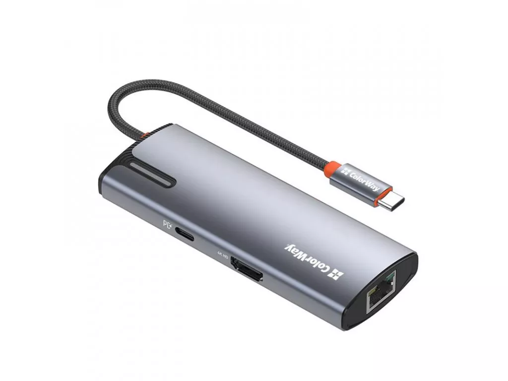 Адаптер USB Type-C > Hub  СolorWay USB-C 6-в-1 Dark Grey (CW-HUB02)
