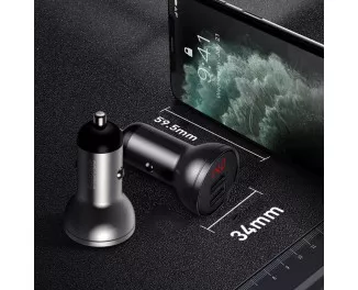 Автомобильное зарядное устройство Baseus Digital Display Dual USB 4.8A 24W (CCBX-0G) Gray 