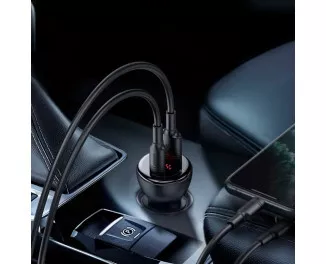 Автомобільний зарядний пристрій Baseus Digital Display PPS Dual Quick Charger 45W Suit (з Cable Type-C to Type-C) (TZCCBX-C0G) Black