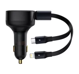 Автомобильное зарядное устройство Baseus Enjoyment Retractable 2-in-1 Car Charger C+L 30W Black (CGTX000001)