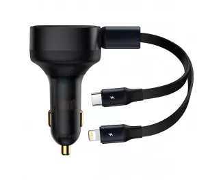 Автомобильное зарядное устройство Baseus Enjoyment Retractable 2-in-1 Car Charger C+L 30W Black (CGTX000001)