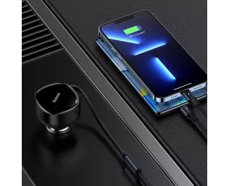 Автомобильное зарядное устройство Baseus Enjoyment Retractable 2-in-1 Car Charger C+L 30W Black (CGTX000001)
