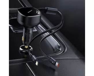 Автомобільний зарядний пристрій Baseus Enjoyment Retractable 2-in-1 Car Charger C+L 30W Black (CGTX000001)