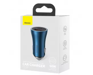 Автомобильное зарядное устройство Baseus Golden Contactor Max Dual Fast Charger Car Charger U+C 60W (CGJM000103) Blue